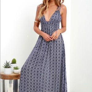 Lulus Field Day Blue Tie Strap Maxi